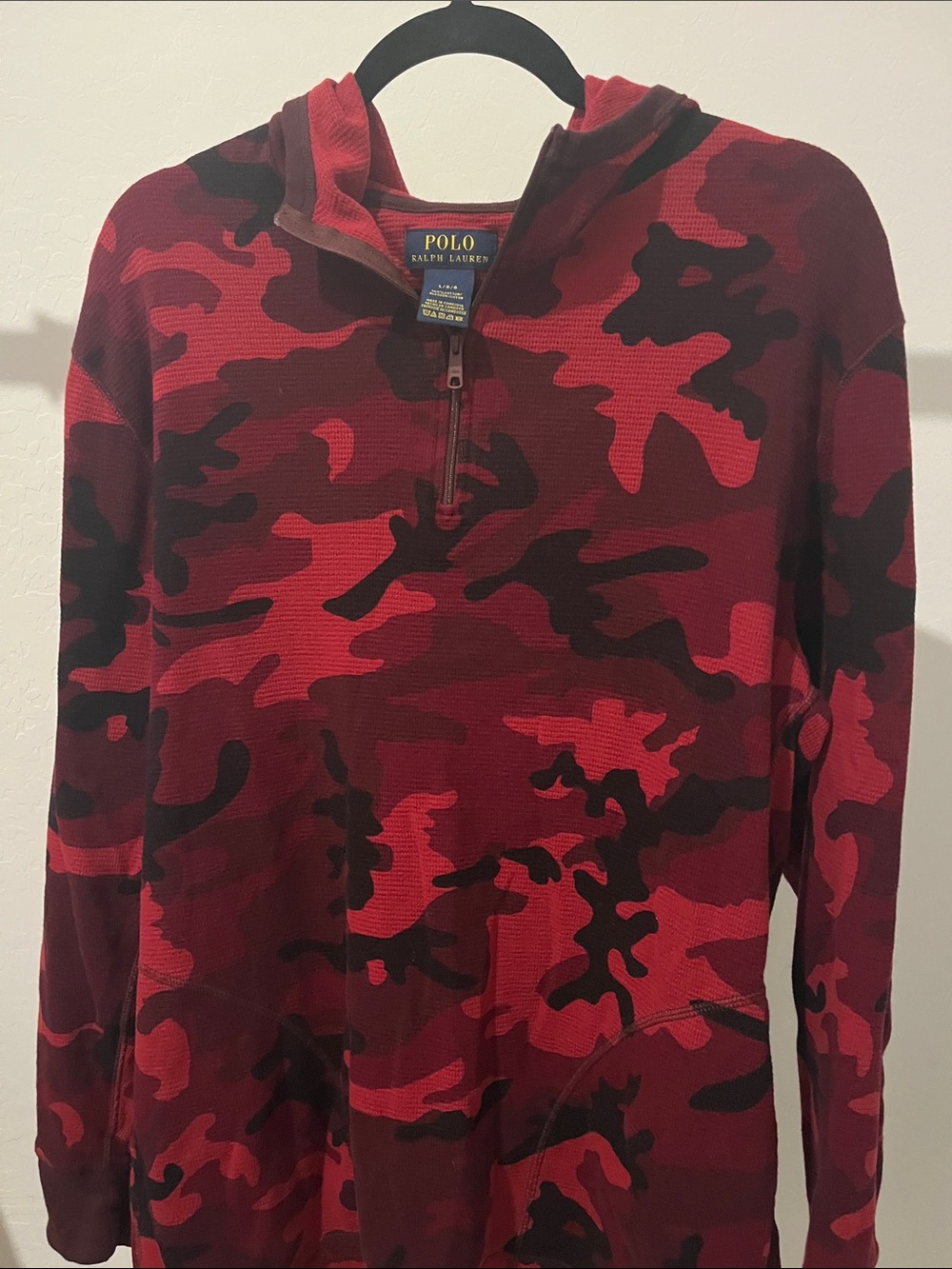 Polo by Ralph Lauren Red & Burgundy Camo Half-Zip Hoodie Large